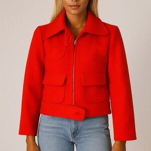 CALVIN KLEIN x VINTAGE 60s/70's structured red wool cropped boxy mod moto jacket